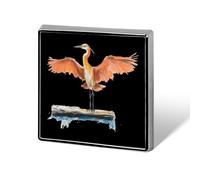 Red Heron Standing On Wood Badge Pin Brooch Square Shape Button Aluminum Decor for Backpacks Hats 0.7 Inch