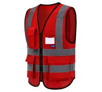 Red hi vis Vest high viz Class 2 hi vis Zipper Front High Visibility Vest Hi Vis Executive Vest Waistcoat with Phone & ID Pockets