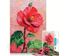 Red Hibiscus Flower Painting Jigsaw Puzzles for Adults 1000 Piece Smart Game Relaxing Fun Pattern Assembly Cherished Gift (38x26cm)