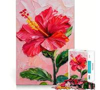 Red Hibiscus Flower Painting Jigsaw Puzzles for Adults1000 Pieces Memory Gain Stress Relief Design Assembly Memorable Gift (50x75cm)