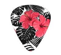 Red Hibiscus Guitar Picks Guitar Plectrums Bass Picks with Organizer Storage Box 12 Pack Includes Thin, Medium & Heavy Gauges
