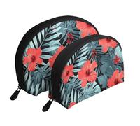 Red Hibiscus Printed Makeup Bags 2-Piece Portable Shell Travel Toiletry Bag Cosmetic Organizer Bag for Women