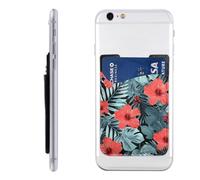 Red Hibiscus Printed Phone Card Holder Wallet Sleeve PU Leather Phone Pocket Compatible with iPhone Samsung Galaxy
