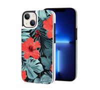 Red Hibiscus Printed Phone Cases for iPhone 13 Mini Wallet Case 5.4 inch Magnetic Clasp Flip Leather Shockproof Phone Case Cover with Card Slots Holder