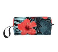 Red Hibiscus Printed Travel Makeup Bag Portable Cosmetic Bag Makeup Case Toiletry Handbag Organiser for Women