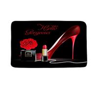 Red High Heel Bath Mat Hello Gorgeous Perfume Lipstick Romantic Love Fashion Lady Modern Woman Girls Black Background Bathroom Microfiber Memory Foam Bathroom Rug Doormat Kitchen Toilet Floor Rug