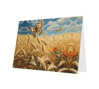 Red Holiday greeting check blank card and pearl beautiful blank note block VVXBHGR Butterfly in the wheat field Pattern