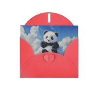 Red Holiday greeting check blank card and pearl beautiful blank note block VVXBHGR Red panda on the cloud Pattern
