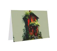 Red Holiday greeting check blank card and pearl beautiful blank note block VVXBHGR Red room with green vines Pattern