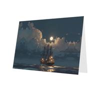 Red Holiday greeting check blank card and pearl beautiful blank note block VVXBHGR Ships in the Moonlight Pattern