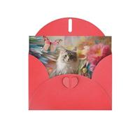 Red Holiday greeting check blank card and pearl beautiful blank note block VVXBHGR Sitting grey cat Pattern