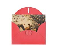Red Holiday greeting check blank card and pearl beautiful blank note block VVXBHGR Squirrel chasing butterflies Pattern