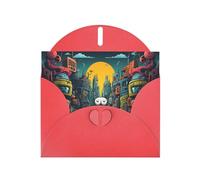 Red Holiday greeting check blank card and pearl beautiful blank note block VVXBHGR The mechanical city with red figures Pattern