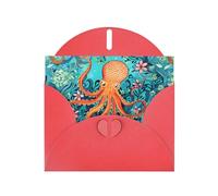 Red Holiday greeting check blank card and pearl beautiful blank note block VVXBHGR Turtle Octopus Pattern Ocean Theme Pattern