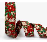 Red Holly Berry Christmas Pattern 100% Cotton 30mm Bias Binding by Fany on a 25m Roll