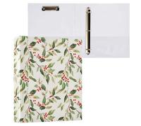 Red Holly Berry Pattern 3 D-Ring Binder A4 1 Pack with 200 Sheet for Kids School Supplies Women Men Office