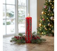 Red Holly Bush Advent Pillar Candle 2 - Christmas Countdown Candle, 70hr Burn, Festive Candle for Table, Mantelpiece & Seasonal Decor