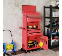(Red) HOMCOM Tool Cabinet with 6 Drawers, 3-in-1 Rolling Tool Chest with Wheels