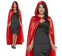 Red Hooded Cape Mens Ladies Halloween Devil Vampire Fancy Dress Cape