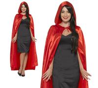 Red Hooded Cape Mens Ladies Halloween Devil Vampire Fancy Dress Cape