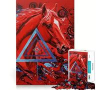Red Horse Abstract Art 1000 Piece Jigsaw Puzzles for Teenagers Boost Memory Gentle Relax Premium Cut Bday Surprise (38x52cm)