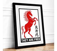 Red Horse Rising Graphic Framed Wall Art Print A1 (84.1×59.4cm) Black, Wall Decor for Living Room, Bedroom, Office & Home, Ready to Hang, Art Gift