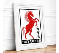 Red Horse Rising Graphic Framed Wall Art Print A1 (84.1×59.4cm) White, Wall Decor for Living Room, Bedroom, Office & Home, Ready to Hang, Art Gift