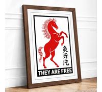 Red Horse Rising Graphic Framed Wall Art Print A3 (42×29.7cm) Walnut, Wall Decor for Living Room, Bedroom, Office & Home, Ready to Hang, Art Gift