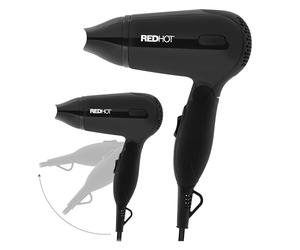 Red Hot 37079 1200W Travel Hair Dryer with Folding Handle/Dual Voltage / 2 Heat Settings/Compact & Lightweight/Black