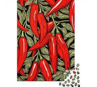 Red Hot Chili Pepper Pattern 1000-Piece Puzzle for Adults, 38x26cm/1000pcs; White Cardboard for Simple Sorting; An Unhurried Indoor Weekend Activity