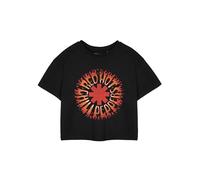 Red Hot Chili Peppers Flame Black Cropped Graphic Tee for Women | Short Sleeve T-Shirt | Rock Band Flame Logo Apparel Gift Idea | Alternative Music Merchandise for Women