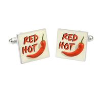 Red Hot Chilli Pepper Cufflinks - Onyx Art CK756 Spicy Cuff Links In Premier Life Packaging