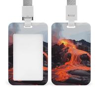 Red Hot Lava from Kilauea Volcano Badge Holder with Lanyard Heavy Duty Abs Plastic Card Case Id Card Name Badge Holders for Nurse Teacher Office Women Men