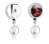 Red Hot Lava from Kilauea Volcano Badge Reel Retractable Stainless Steel Badge Holder Convenient to Carry Sturdy ID Card Buckle Name Card Badges Clip for Office Doctor Nurse