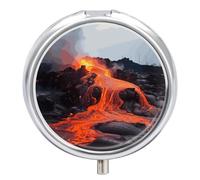 Red Hot Lava from Kilauea Volcano Pill Box 3-Compartment Medicine Pill Case Portable Round Pill Box Pill Container Holder to Hold Vitamins Decorative Metal Medicine Organizer
