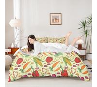 Red Hot Pepper Duvet Cover King Size Farmhouse Style Rustic Plants Comforter Cover for Teens Adults Vegetable Carrot Corn Bedding Set 3 Pcs Decorative Bed Cover(Comforter Not Included)