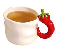 Red Hot Peppers Mug, 10 oz / 300 mL Ceramic Coffee Cup with Chili Pepper Shaped Handle, White Porcelain Tea Cup, Novelty Mug for Birthday Present, Office, Spice Lovers, Espresso, Latte, Hot Cocoa