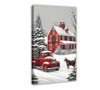 Red House in The Snow Canvas Poster Wall Art Decor Print Picture Paintings for Living Room 16x24inch(40x60cm)
