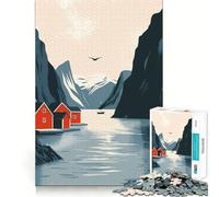 Red Houses by The Fjord Jigsaw Puzzles for Adults1000 Pieces Memory Gain Stress Relief Design Assembly Memorable Gift (38x52cm)