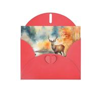 Red HYTTER Deer by the river Prints Greeting Card for Christmas, Birthdays, and Anniversaries