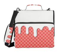 Red Ice Cream Plaid Checked 1.5 Inch 3 Rings Binder with Extra Pockets with Shoulder Strap Waterproof Document Organizer for School and Office