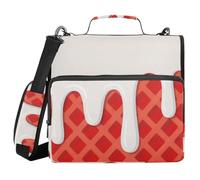 Red Ice Cream Plaid Checked 1.5-Inch 3-Rings Zipper Binder with Strap Easy to Carry Portfolio Binder for School and Office