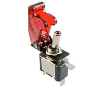 Red illuminated LED Toggle Switch With Missile Style Flick Cover Car Dash 12V