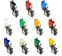 Red illuminated LED Toggle Switch With Yellow Orange Transparent Missile Style Flick Cover Car Dash 12V