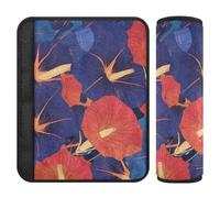 Red Indigo Morning Glory Abstract Flowers 2 pcs car seat Neck Strap Covers More Comfort Driving for Most Cars funda para cinturón de carro