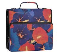Red Indigo Morning Glory Abstract Flowers 3 Rings 1.5 inch Zipper Binder Organizer with Shoulder Strap Multi-Pocket School Binders Organizer for Office School Clip de cremallera resistente