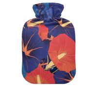Red Indigo Morning Glory Abstract Flowers Cute hot Water Bottle with Soft Cover, 2L hot compresses for The Body for Neck Shoulder Warmer, Sore Muscle, Bolsa de calor para Dolor Menstrual