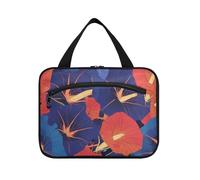 Red Indigo Morning Glory Abstract Flowers Hanging Toiletry Travel Bag with Hook, Designer Compact Medicine Bags for mom Hotel bolsas de maquillaje para Mujer L