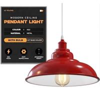 Red Industrial Pendant Light 32cm Metal Dome Shade E27 Ceiling Fixture | Large Livingroom Hanging Fixtures Chandelier Dimmable Retro Lampshade Kitchen Dining Room Decor Traditional Ceiling Fitting
