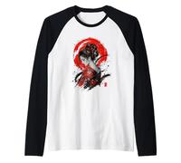 Red Ink Serenity Kimono Portrait Japanese Style Art Design Raglan Baseball Tee
